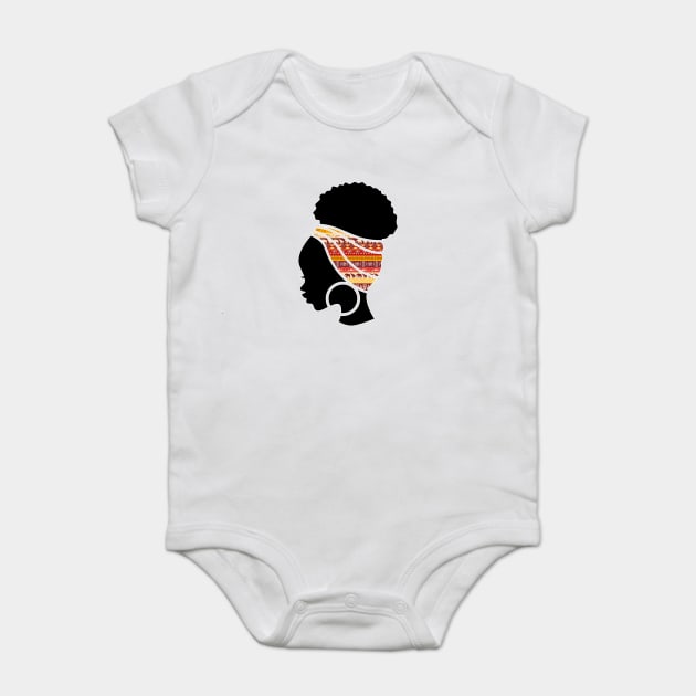 Afro Hair Woman with African Pattern Headwrap Baby Bodysuit by logiamerch